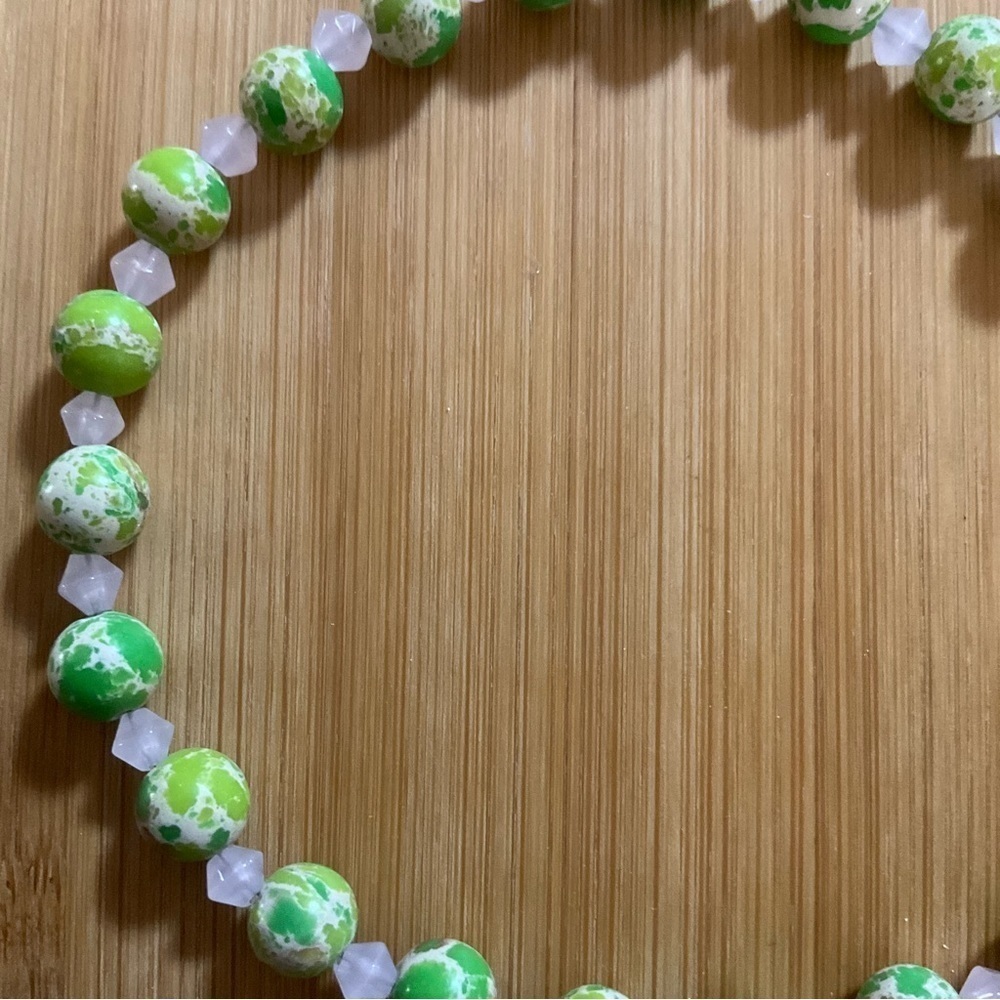 Hand Crafted Ankle Bracelet Gemstone Green Pink Silver Anklet Magnetic Clasp - Picture 2 of 5